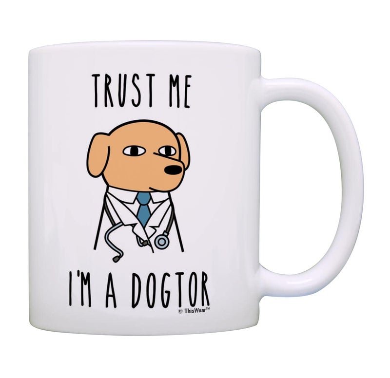 ThisWear Veterinarian Gifts For Men Trust Me I'm a Dogtor Funny Dog Gifts 11oz Ceramic Coffee Mug - Image 1